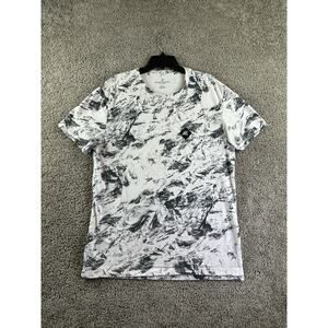 American Eagle Outfitters White and Black Marble-Print Short Sleeve Tee